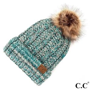 C.C Pom Fuzzy Lined Confetti Beanie Blue